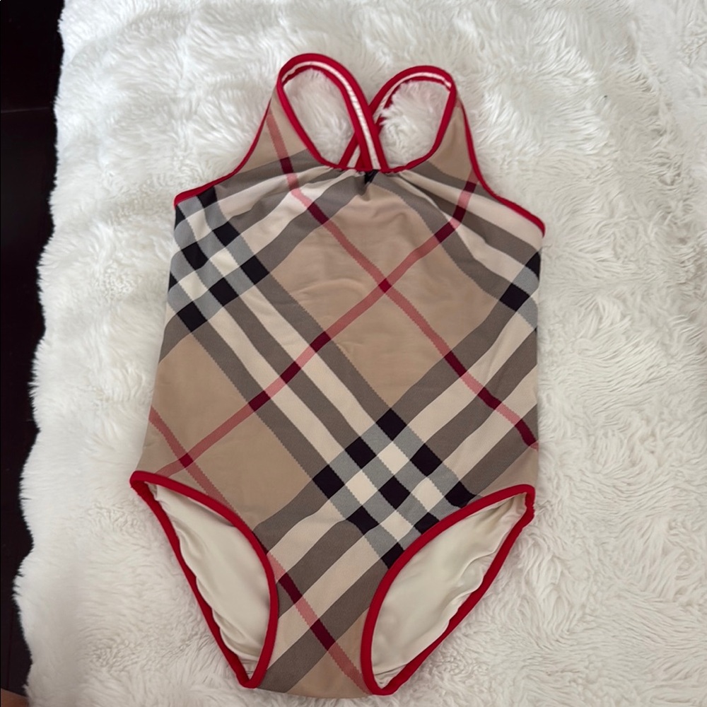 Burberry Tan and Red One Piece Swimwear